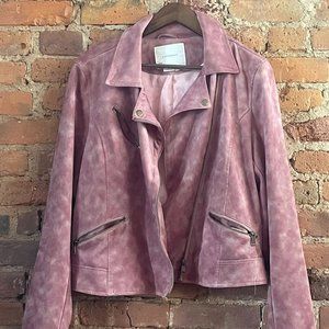 Anthropologie Lucy Pink Faux-Suede Tie Dye Moto Jacket Size L